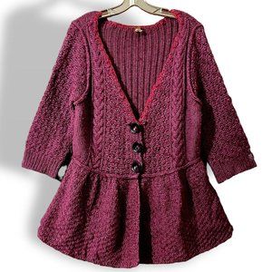 Free People Plum Peplum Style Cardigan Sweater Size L